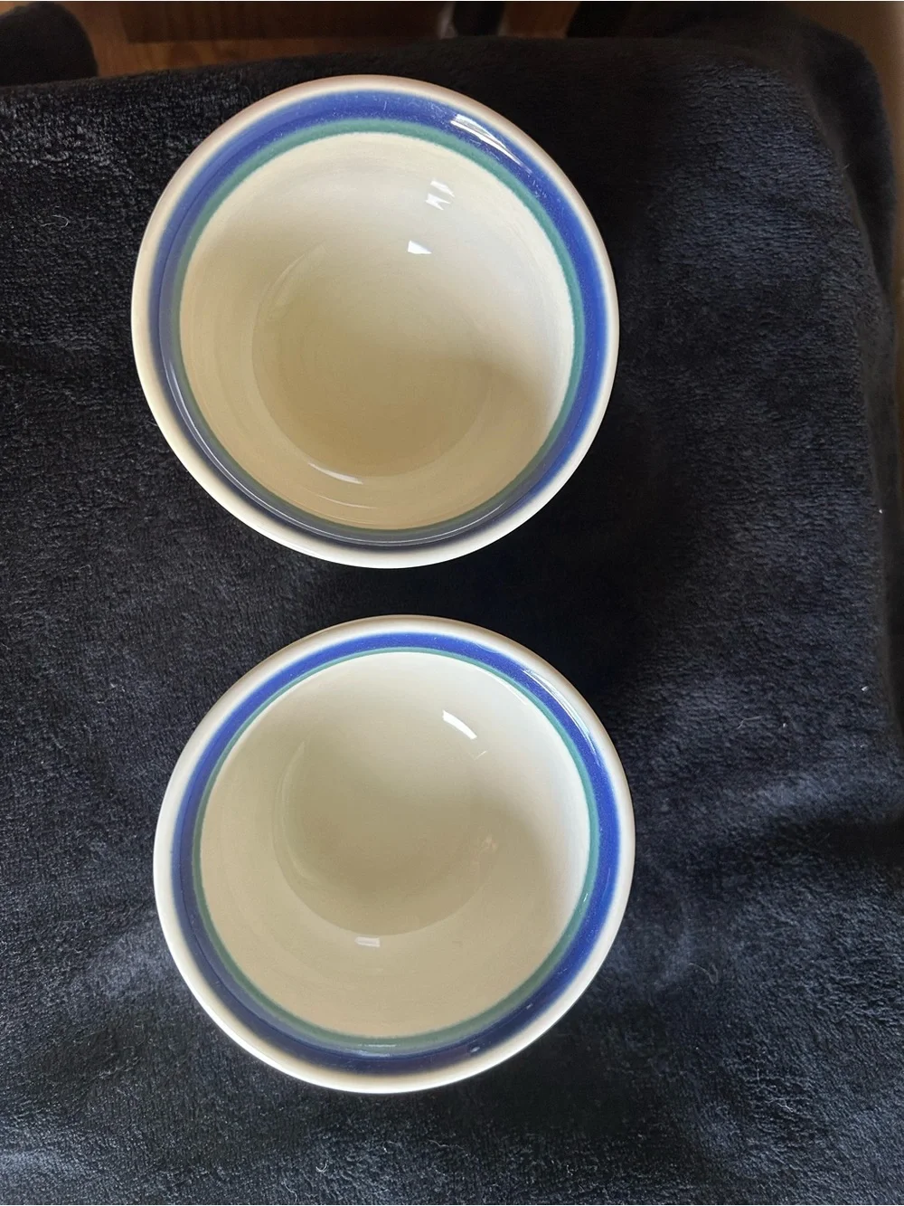 Pfaltzgraff Cream Ceramic Bowls with Blue Rim - Set of 2